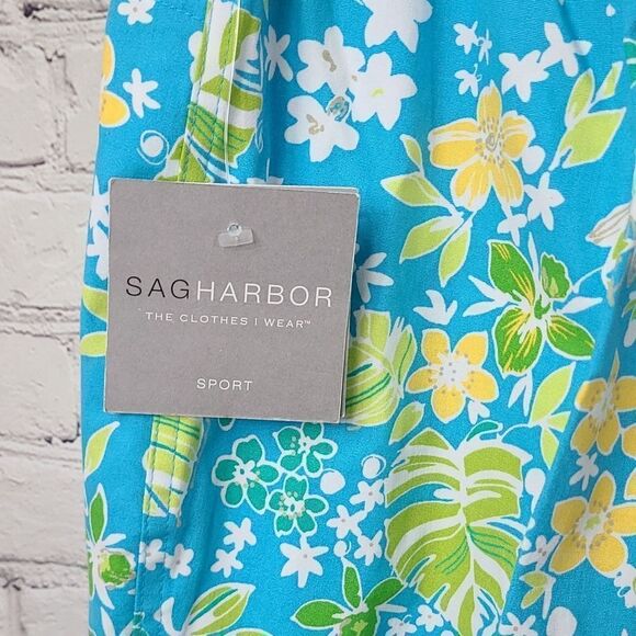Sag Harbor Sport NWT Turquoise Tropical Floral Comfort Stretch Cropped Pants 14 - Picture 3 of 8